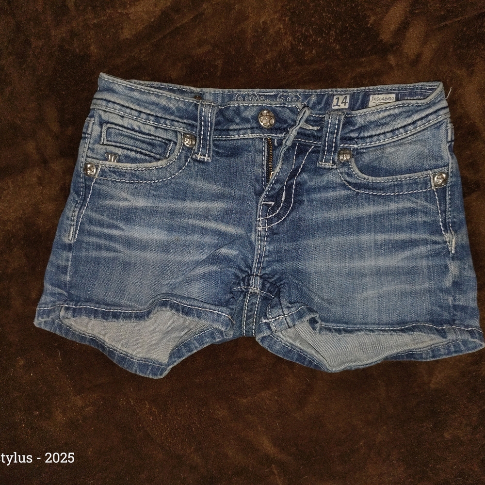 Miss Me Light Blue Denim Shorts with Embroidered Cross Pockets - Picture 2 of 2